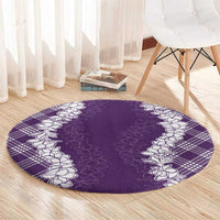 Hawaii Aloha Plumeria Lei Violet Palaka Round Carpet - Polynesian Pride