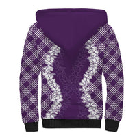 Hawaii Aloha Plumeria Lei Violet Palaka Sherpa Hoodie - Polynesian Pride