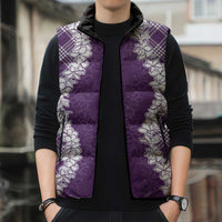 Hawaii Aloha Plumeria Lei Violet Palaka Sleeveless Puffer Jacket - Polynesian Pride
