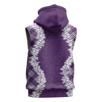 Hawaii Aloha Plumeria Lei Violet Palaka Sleeveless Zip Hoodie - Polynesian Pride