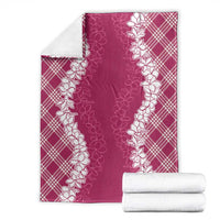 Hawaii Aloha Plumeria Lei Fuschia Palaka Blanket - Polynesian Pride