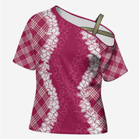 Hawaii Aloha Plumeria Lei Fuschia Palaka Cross Shoulder Shirt - Polynesian Pride