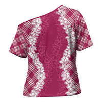 Hawaii Aloha Plumeria Lei Fuschia Palaka Cross Shoulder Shirt - Polynesian Pride