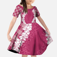 Hawaii Aloha Plumeria Lei Fuschia Palaka Family Matching Puletasi and Hawaiian Shirt - Polynesian Pride