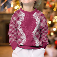 Hawaii Aloha Plumeria Lei Fuschia Palaka Kid Ugly Christmas Sweater - Polynesian Pride