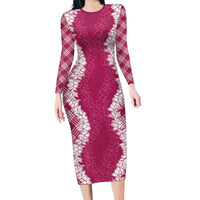 Hawaii Aloha Plumeria Lei Fuschia Palaka Long Sleeve Bodycon Dress - Polynesian Pride