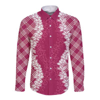 Hawaii Aloha Plumeria Lei Fuschia Palaka Long Sleeve Button Shirt - Polynesian Pride