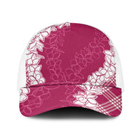Hawaii Aloha Plumeria Lei Fuschia Palaka Mesh Trucker Cap LT7 One Size White Fuschia - Polynesian Pride