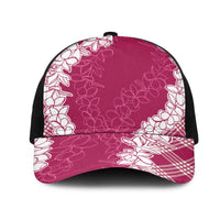 Hawaii Aloha Plumeria Lei Fuschia Palaka Mesh Trucker Cap LT7 One Size Black Fuschia - Polynesian Pride