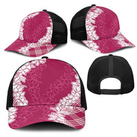 Hawaii Aloha Plumeria Lei Fuschia Palaka Mesh Trucker Cap LT7 - Polynesian Pride