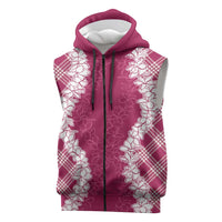 Hawaii Aloha Plumeria Lei Fuschia Palaka Sleeveless Zip Hoodie - Polynesian Pride