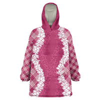 Hawaii Aloha Plumeria Lei Fuschia Palaka Wearable Blanket Hoodie - Polynesian Pride
