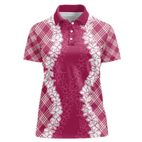 Hawaii Aloha Plumeria Lei Fuschia Palaka Women Polo Shirt - Polynesian Pride