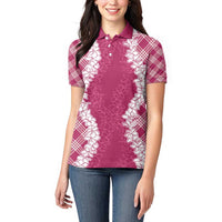 Hawaii Aloha Plumeria Lei Fuschia Palaka Women Polo Shirt - Polynesian Pride