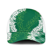 Hawaii Aloha Plumeria Lei Green Palaka Baseball Net Cap - Polynesian Pride