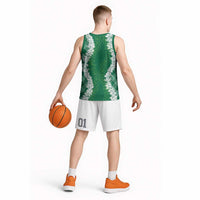 Hawaii Aloha Plumeria Lei Green Palaka Basketball Jersey - Polynesian Pride