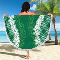 Hawaii Aloha Plumeria Lei Green Palaka Beach Blanket - Polynesian Pride