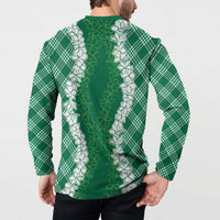 Hawaii Aloha Plumeria Lei Green Palaka Button Sweatshirt - Polynesian Pride