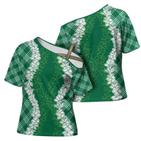 Hawaii Aloha Plumeria Lei Green Palaka Cross Shoulder Shirt - Polynesian Pride