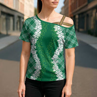 Hawaii Aloha Plumeria Lei Green Palaka Cross Shoulder Shirt - Polynesian Pride