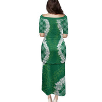 Hawaii Aloha Plumeria Lei Green Palaka Family Matching Puletasi and Hawaiian Shirt - Polynesian Pride