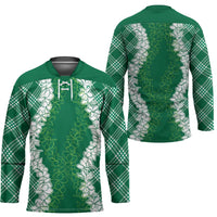 Hawaii Aloha Plumeria Lei Green Palaka Hockey Jersey - Polynesian Pride