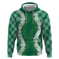 Hawaii Aloha Plumeria Lei Green Palaka Hoodie - Polynesian Pride
