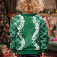 Hawaii Aloha Plumeria Lei Green Palaka Kid Ugly Christmas Sweater - Polynesian Pride