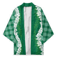 Hawaii Aloha Plumeria Lei Green Palaka Kimono - Polynesian Pride