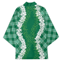 Hawaii Aloha Plumeria Lei Green Palaka Kimono - Polynesian Pride