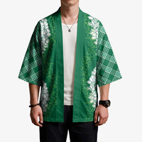 Hawaii Aloha Plumeria Lei Green Palaka Kimono - Polynesian Pride