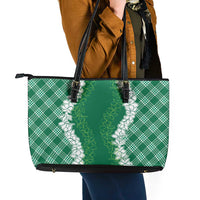 Hawaii Aloha Plumeria Lei Green Palaka Leather Tote Bag LT7 - Polynesian Pride