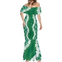 Hawaii Aloha Plumeria Lei Green Palaka Mermaid Dress - Polynesian Pride