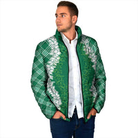 Hawaii Aloha Plumeria Lei Green Palaka Padded Jacket - Polynesian Pride