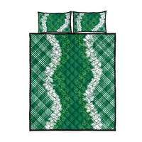 Hawaii Aloha Plumeria Lei Green Palaka Quilt Bed Set - Polynesian Pride