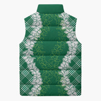 Hawaii Aloha Plumeria Lei Green Palaka Sleeveless Puffer Jacket - Polynesian Pride