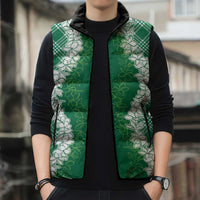 Hawaii Aloha Plumeria Lei Green Palaka Sleeveless Puffer Jacket - Polynesian Pride