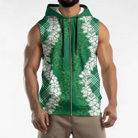 Hawaii Aloha Plumeria Lei Green Palaka Sleeveless Zip Hoodie - Polynesian Pride
