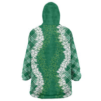 Hawaii Aloha Plumeria Lei Green Palaka Wearable Blanket Hoodie - Polynesian Pride