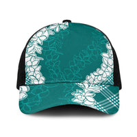 Hawaii Aloha Plumeria Lei Teal Palaka Baseball Net Cap - Polynesian Pride
