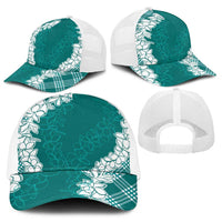 Hawaii Aloha Plumeria Lei Teal Palaka Baseball Net Cap - Polynesian Pride