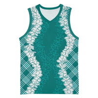 Hawaii Aloha Plumeria Lei Teal Palaka Basketball Jersey - Polynesian Pride