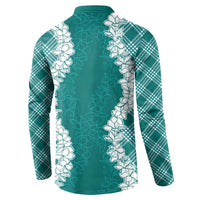 Hawaii Aloha Plumeria Lei Teal Palaka Button Sweatshirt - Polynesian Pride