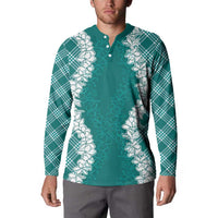 Hawaii Aloha Plumeria Lei Teal Palaka Button Sweatshirt - Polynesian Pride