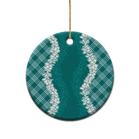 Hawaii Aloha Plumeria Lei Teal Palaka Ceramic Ornament - Polynesian Pride