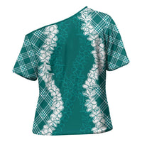 Hawaii Aloha Plumeria Lei Teal Palaka Cross Shoulder Shirt - Polynesian Pride