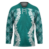 Hawaii Aloha Plumeria Lei Teal Palaka Hockey Jersey - Polynesian Pride