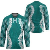 Hawaii Aloha Plumeria Lei Teal Palaka Hockey Jersey LT7 - Polynesian Pride