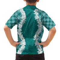 Hawaii Aloha Plumeria Lei Teal Palaka Kid Hawaiian Shirt - Polynesian Pride