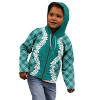 Hawaii Aloha Plumeria Lei Teal Palaka Kid Hoodie LT7 - Polynesian Pride
